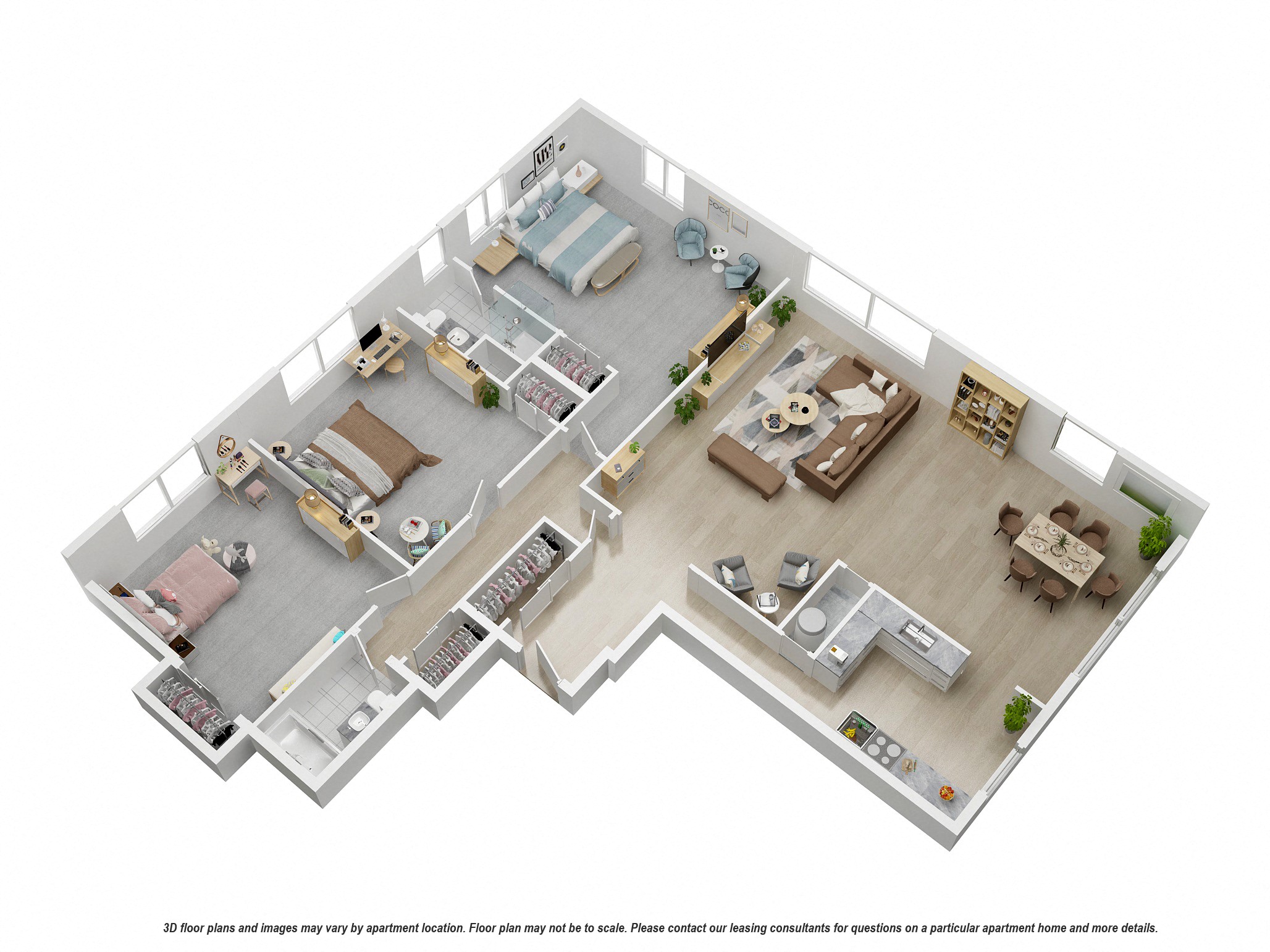 Floor plan for 3 beds, 2 baths, 1500 sqft